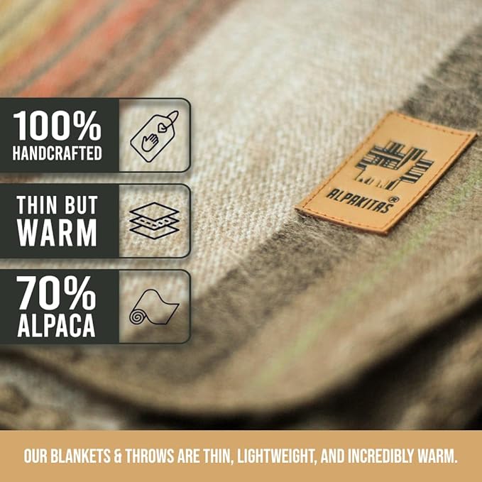 Alpaca Wool Blanket - Throw Size Bed Blanket - Best Gift & Warm Throw, Lightweight, Couch or Camp- Outdoor - 64 x 45 inches (Brown 2)