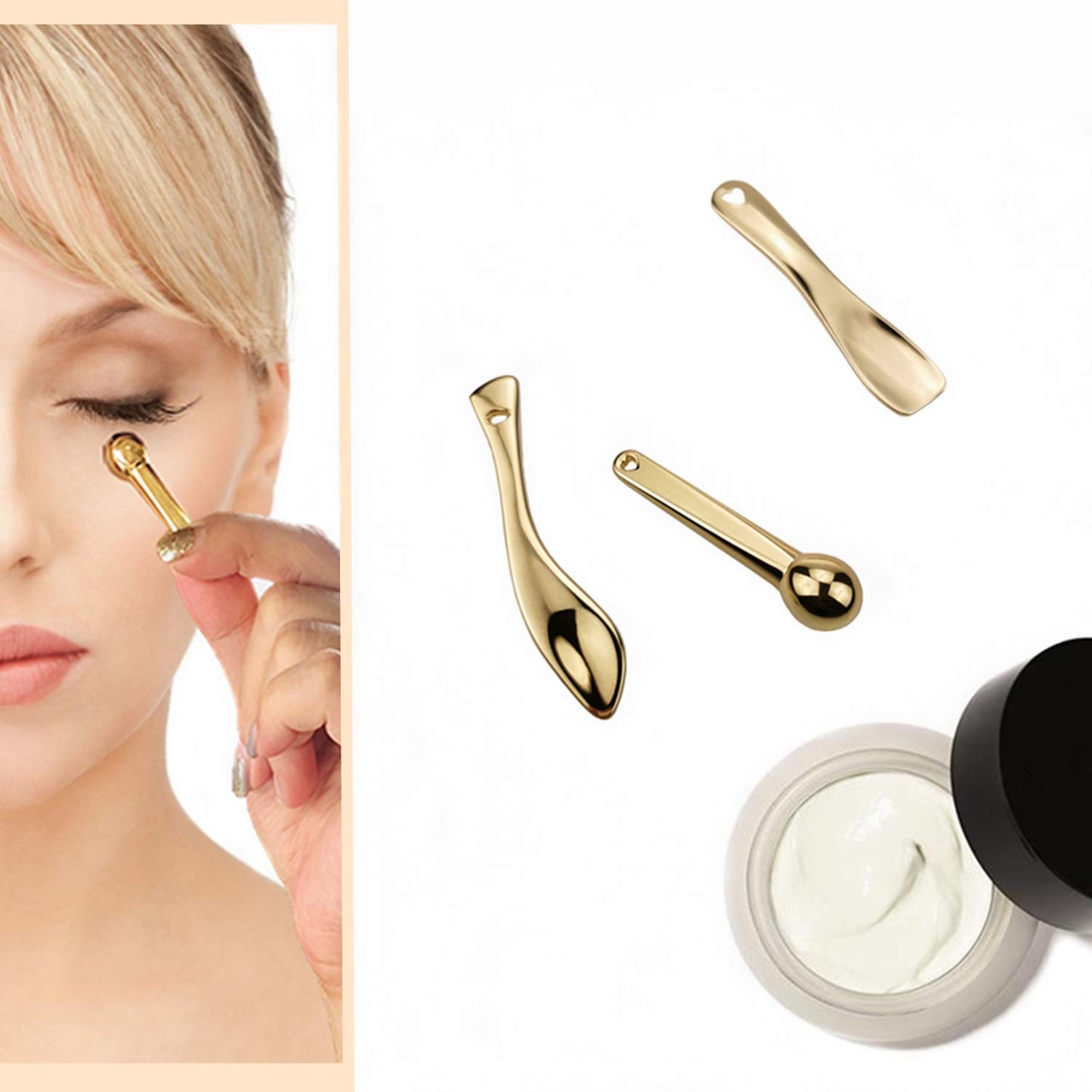 GOERTI 3Pcs Metal Makeup Spatula Mini Spoon and Eye Cream Massage Sticks Beauty Scoop for Facial Cosmetic Face Cream