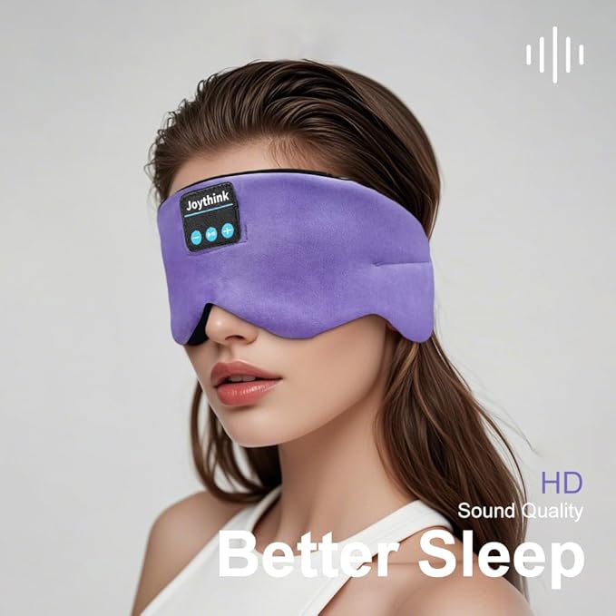 Joythink Sleep Mask Headphones Silk Wireless Bluetooth Headband Eye Mask for Side Sleepers Blackout for Airplane Travel Women Purple