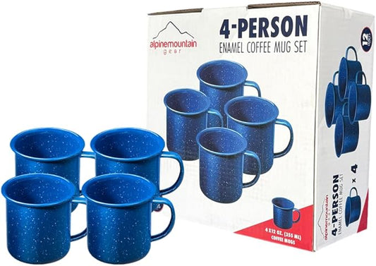 12 oz. Enamel Coffee Mug for Camping/Hiking, Durable Enamel Dishware, by Caddis Sports (12 Oz. (4 Pack))