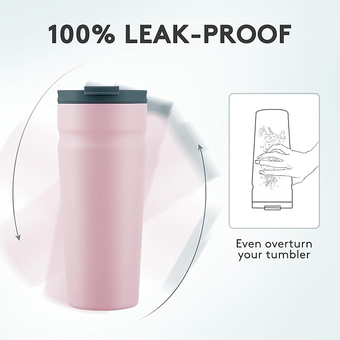 COKTIK 24oz Insulated Tumbler with Lid and Straw 2 Lids (Straw/Flip) Iced Coffee Cup Reusable Stainless Steel Travel Mug Water Bottle Cupholder Friendly for Women Men Her Him (Blush)