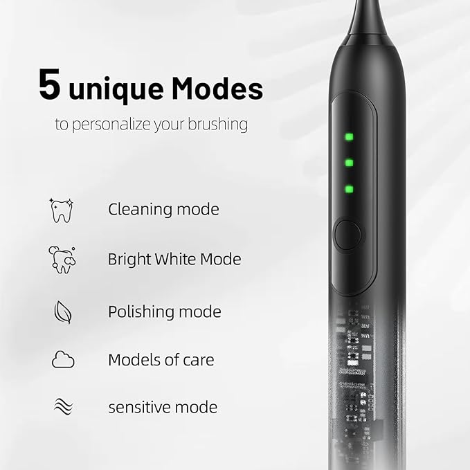 Adult Sonic Electric Toothbrush with 10 Brush Heads, Travel case, and Wall Bracket, Suitable for Both Adults and Children, IPX8 Waterproof, USB Charging, 42000VPM, Black