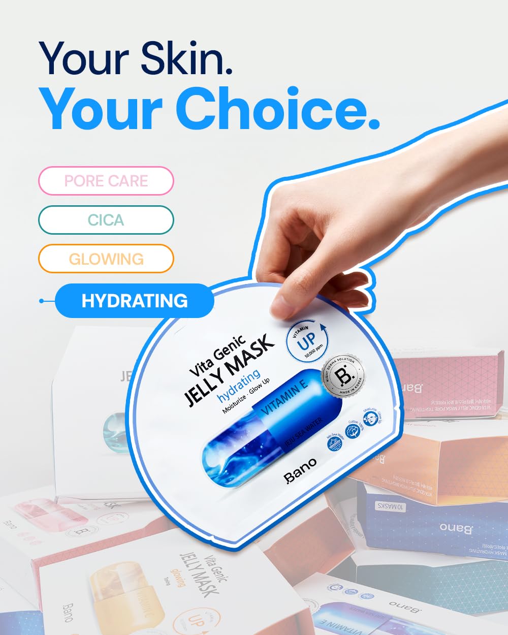 Bano Vita Genic Jelly Face Hydrating Mask 10EA – Firming Sheet Mask for Sensitive Skin, Korean Glass Skin Care with Mineral Water, Vitamin C & Niacinamide, Fragrance-Free