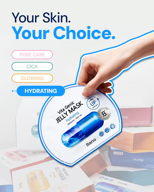 Bano Vita Genic Jelly Face Hydrating Mask 10EA – Firming Sheet Mask for Sensitive Skin, Korean Glass Skin Care with Mineral Water, Vitamin C & Niacinamide, Fragrance-Free