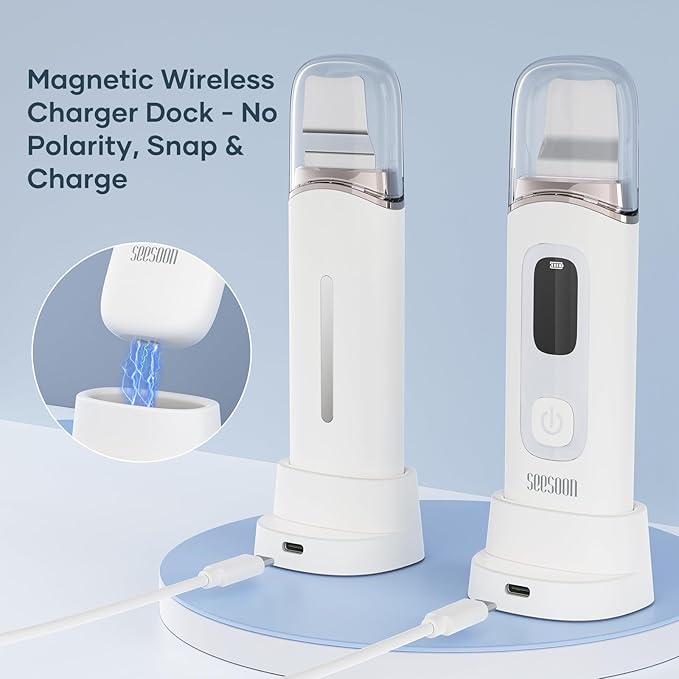 4 in1 Facial Skincare Scrubber,Skin Scrubber Face Spatula - Blackhead Remover with 4 Modes, Pore Extractor Face Spatula Deep Cleansing for Facial Skincare LCD Display, IPX7 Waterproof-Purple-White