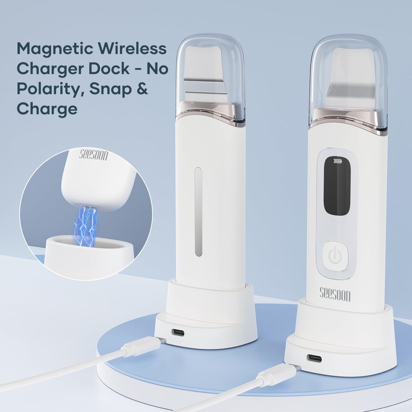 4 in1 Facial Skincare Scrubber,Skin Scrubber Face Spatula - Blackhead Remover with 4 Modes, Pore Extractor Face Spatula Deep Cleansing for Facial Skincare LCD Display, IPX7 Waterproof-Purple-White