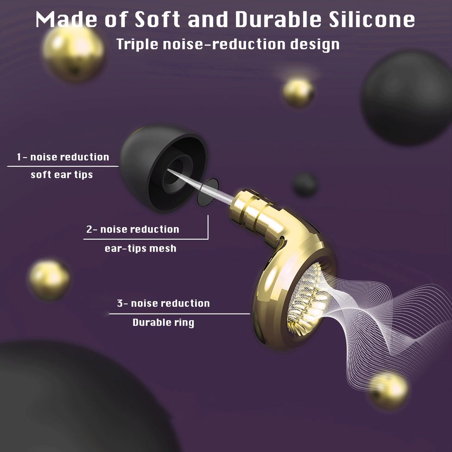 Ear Plugs for Noise Reduction 32dB, Ear Plugs for Sleeping Noise Cancelling, Soft Reusable Earplugs for Concerts, Sleep Snoring Blocking, Motorcycle, 4 Pairs & Travel Case, Gold