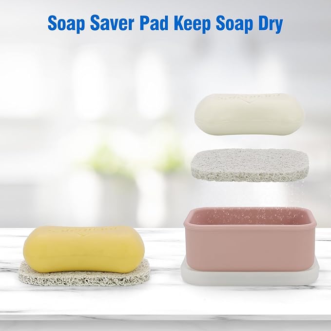 Compact Leakproof Travel Soap Case, Silicone Travel Soap Container, Portable Soap Box with Drainage Layer, Shatterproof Soap Holder for Bathroom, Gym (Pink)