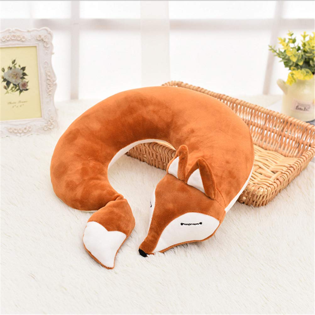 jidachuang Travel Pillows Planes Fox Animal U-Shaped Neck Pillow Plush Fur Warm Cartoon Comfortable Luggage Pillow for Airplanes Car Train (A-Brown)