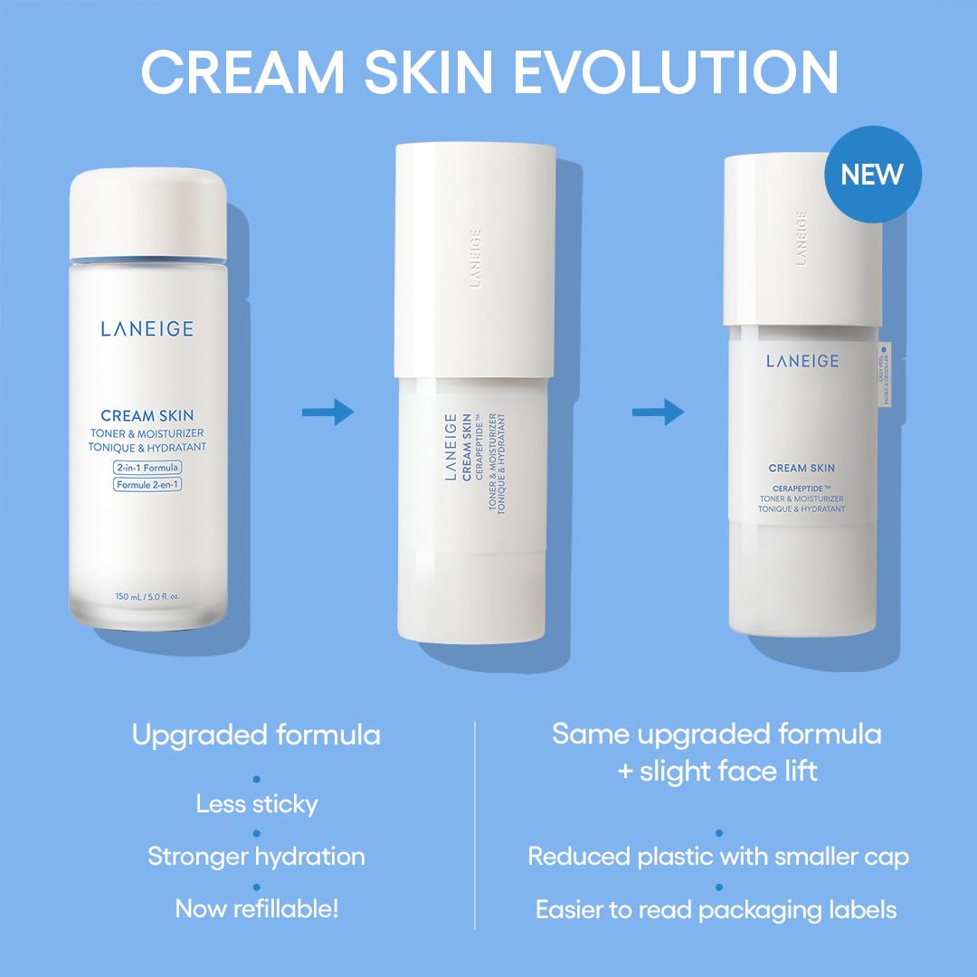 LANEIGE Cream Skin Toner & Moisturizer Mini: Lightweight Refillable Korean Milky Toner with Ceramide & Peptide for Hydration, Firming, & Barrier Support