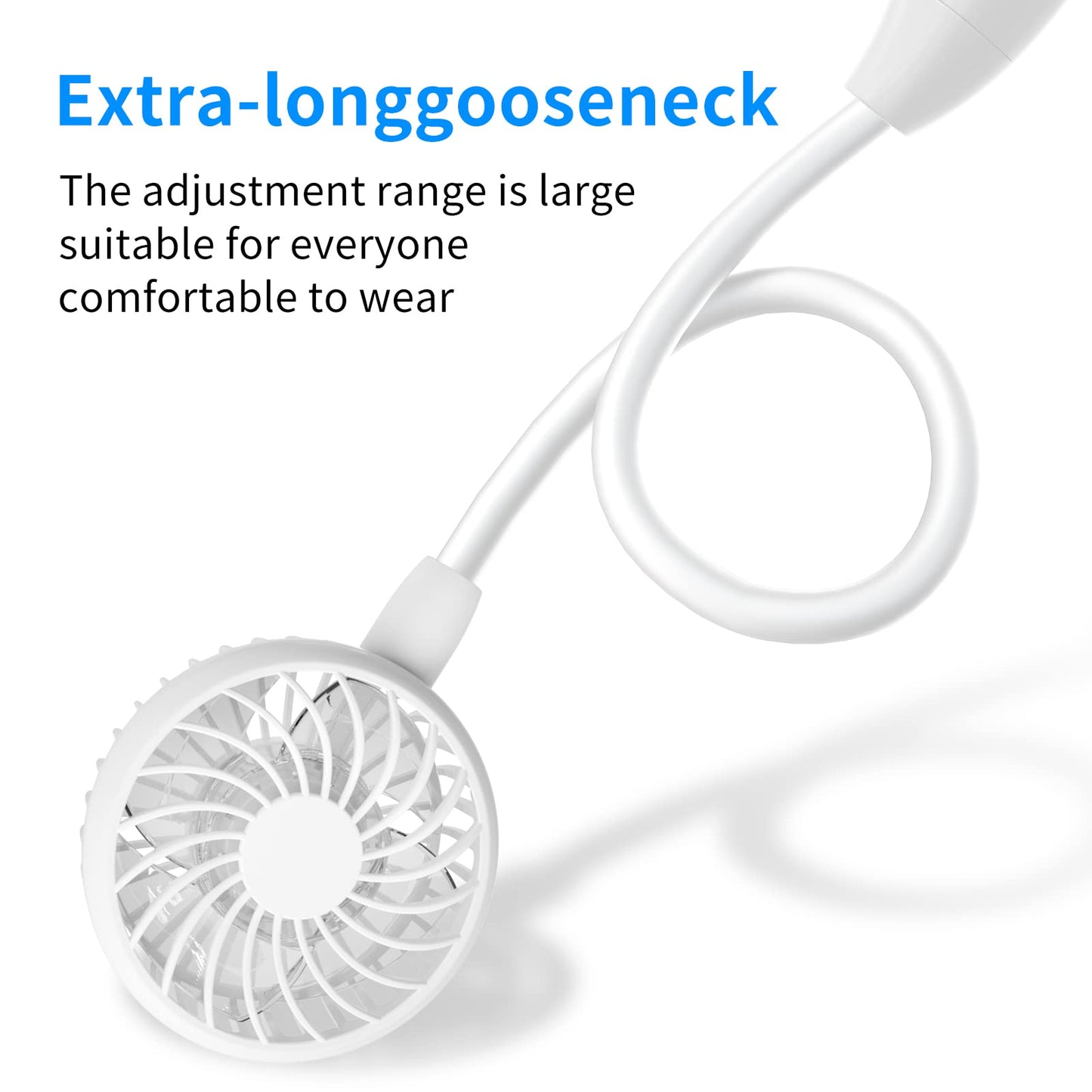 HandFan 5000mAh Neck Fan, 26H Longest Runtime - 6 Speeds Visible Blades Portable Fan, 360° Flex Neck for Gym Office Travel, Safety Grille & Hair Protection (White)