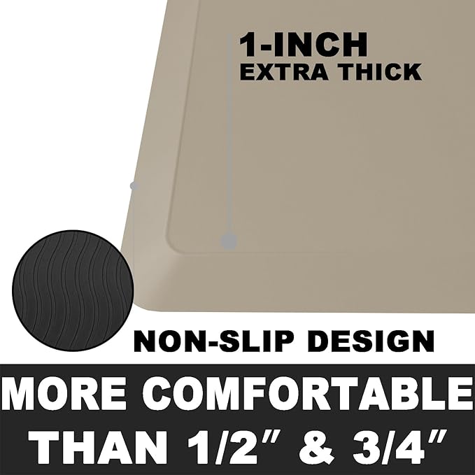 1" Extra Thick Anti Fatigue Floor Mat 50" L x 17" W,Kitchen Mat, Standing Desk Mat,140D Advanced PU Foam Ergonomic Comfort at Home, Office, Garage, Sink (Beige)