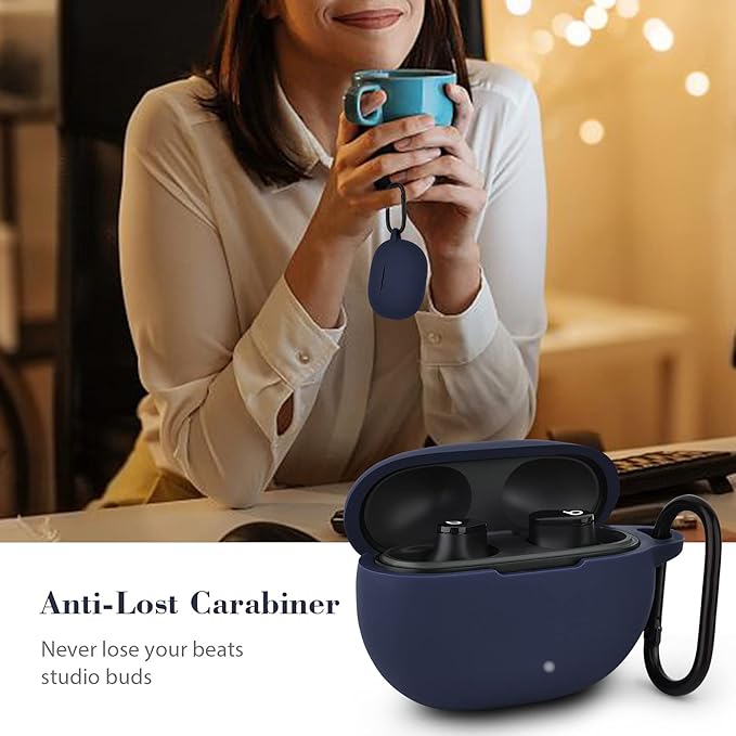AIRSPO Silicone Case Compatible with Beats Studio Buds Case 2021 Soft Protective Cover for Beats Wireless Earbuds with Keychain (Midnight Blue)