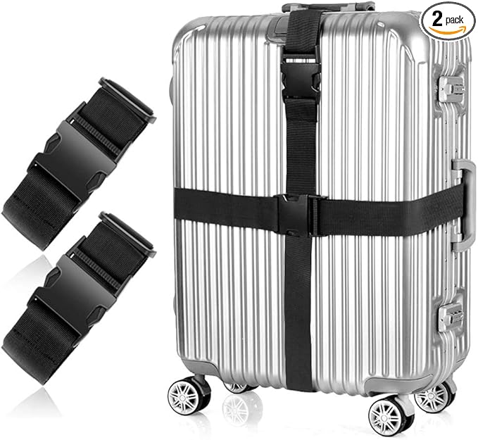 2Pieces Luggage Straps for Suitcase Travel Accessories TSA Approved, 80In Long Belts to Keep Your Suitcase Secure, Black Adjustable Bag Straps with Quick-Release Buckle for Travel Bag Closure