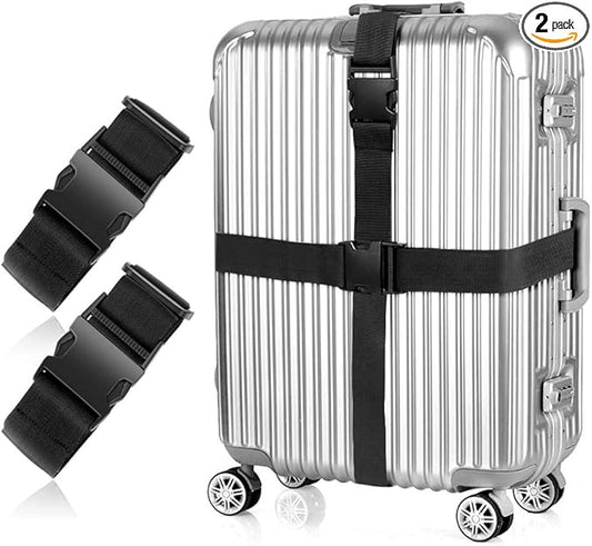 2Pieces Luggage Straps for Suitcase Travel Accessories TSA Approved, 80In Long Belts to Keep Your Suitcase Secure, Black Adjustable Bag Straps with Quick-Release Buckle for Travel Bag Closure