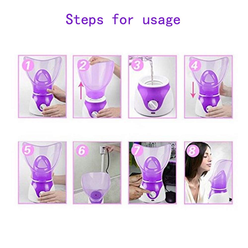 Facial Steamer Professional Steam Inhaler Facial Sauna Spa for Face Mask Moisturizer - Sinus with Aromatherapy; Pores with Timer and Extract Blackheads, Diffuser Skin Care(Purple)