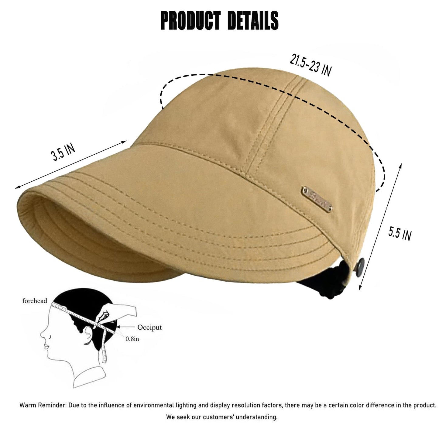huablo]UPF 50+Womens Sun Hat Wide Brim Hat UV Protection Hiking Fishing Hats Adjustable Ponytail Packable Sun Cap Khaki