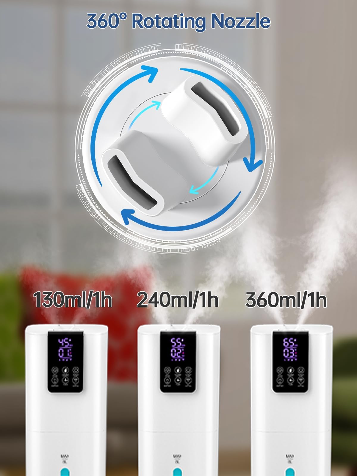 8L Smart Humidifiers for Bedroom Large Room, 2.1Gal Cool Mist Top Fill Diffuser Ambient Light, App & Remote Control, 3 Mist Modes, Quiet Humidifier for Home Office Plant (White)