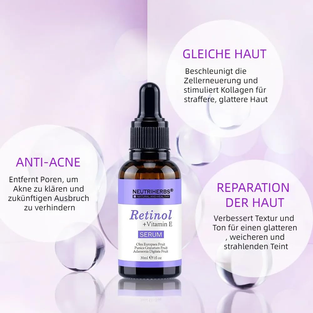 Neutriherbs Retinol Serum for face, Anti Aging Night Serum, Smooth Wrinkle and Fine Lines, Repair Hyaluronic Acid Antioxidant Facial Serum - 30ml/1fl oz