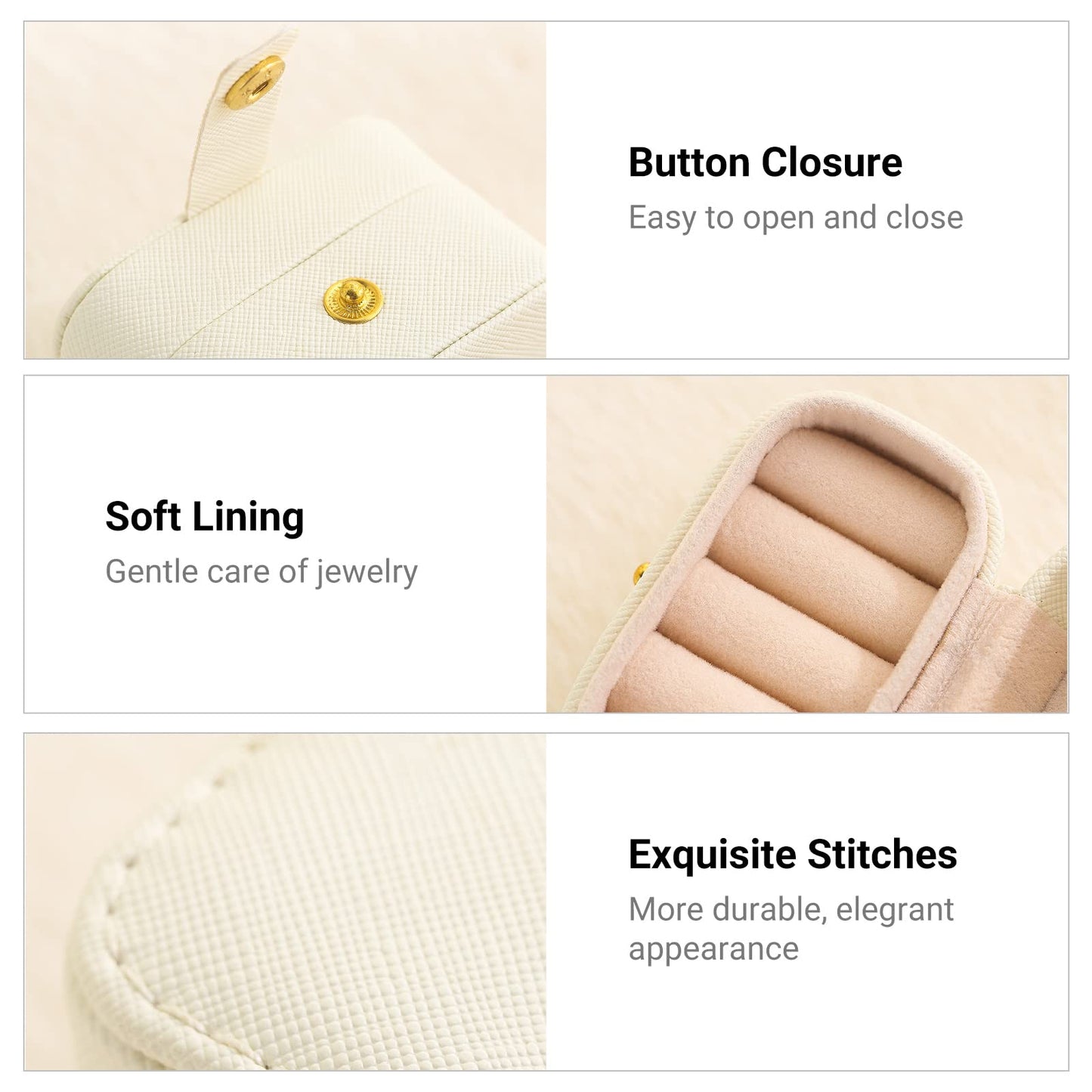 CASEGRACE Small Jewelry Ring Box Mini Travel Jewelry Case Portable Ring Storage Case for Rings Earrings, Gifts for Women, White