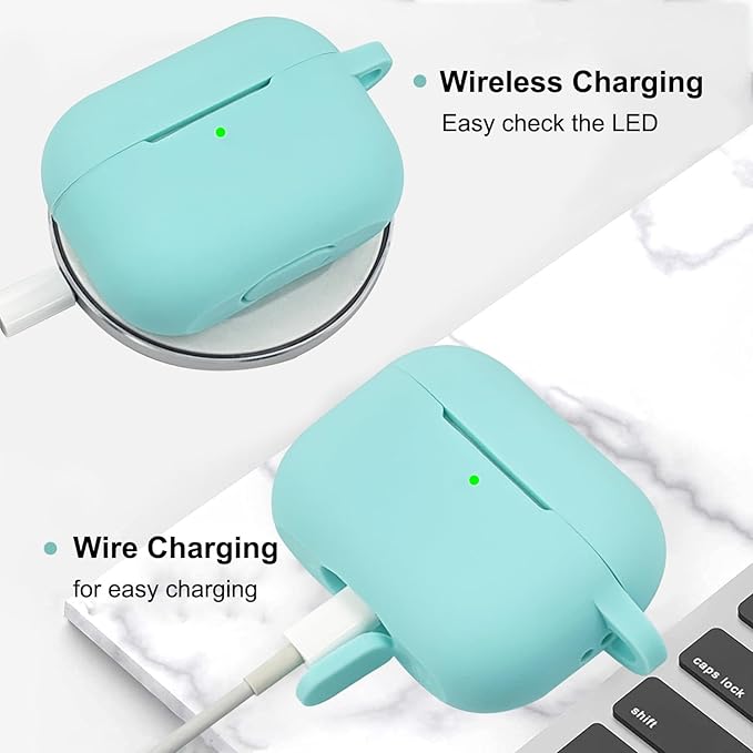 Compatible with Airpods Pro Soft Silicone Case Cover with Bracelet Keychain for Apple Airpod Pro 1st Generation Case for Women (Mint Green)