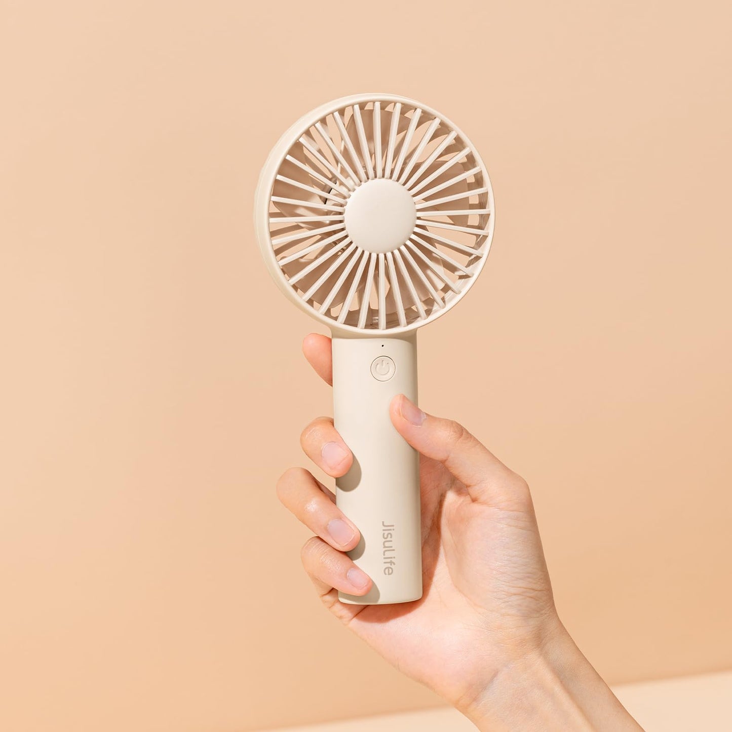 JISULIFE Handheld Portable Mini Fan, 4500mAh Powerful Battery Operate, Personal Small with 3 Speeds, USB Rechargeable for Outdoor, Indoor, Commute, Office, Travel, Gifts for Women Men -Beige