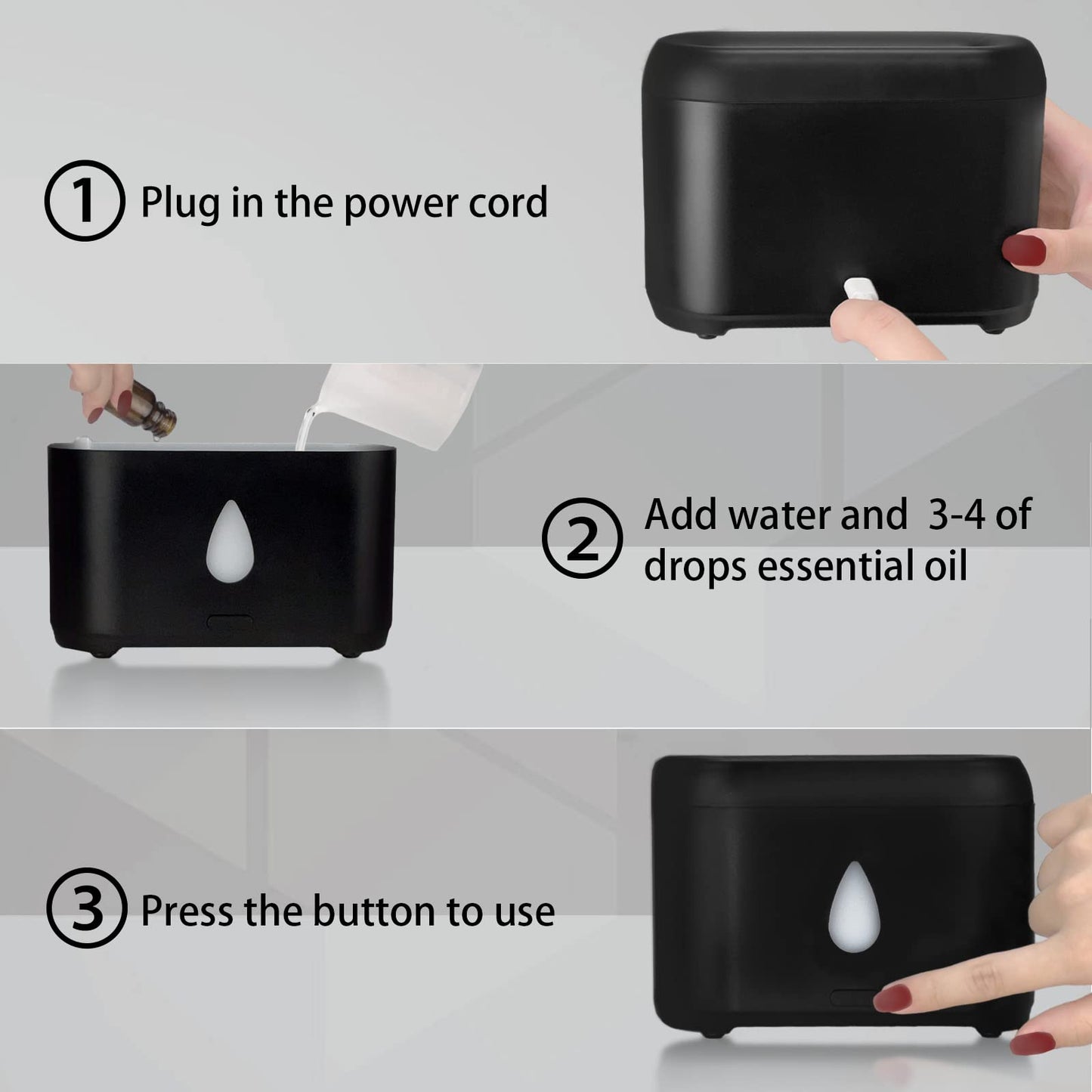 Flame Diffuser for Essential Oils, 200ml Ultrasonic Aroma Diffusers with Cool Mist, Aromatherapy Diffuser with Auto-Off Protection, Small Humidifier for Home,Office,Bedroom,Gift (Black)