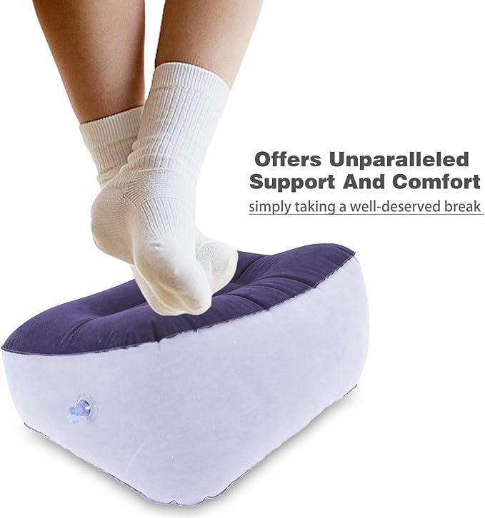 Inflatable Foot Rest, Carseat Inflatable Foot Rest Pillow, Airplanes Inflatable Foot Rest Cars, Travel Footrest Pillow for Home Office,Trains (Gray Splicing Navy Blue 2 Count), 14.5" L×11.8" W×7.9”H