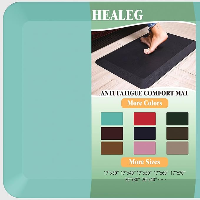 1" Extra Thick Anti Fatigue Floor Mat 60" L x 17" W,Kitchen Mat, Standing Desk Mat,140D Advanced PU Foam Ergonomic Comfort at Home, Office, Garage, Sink (Teal)