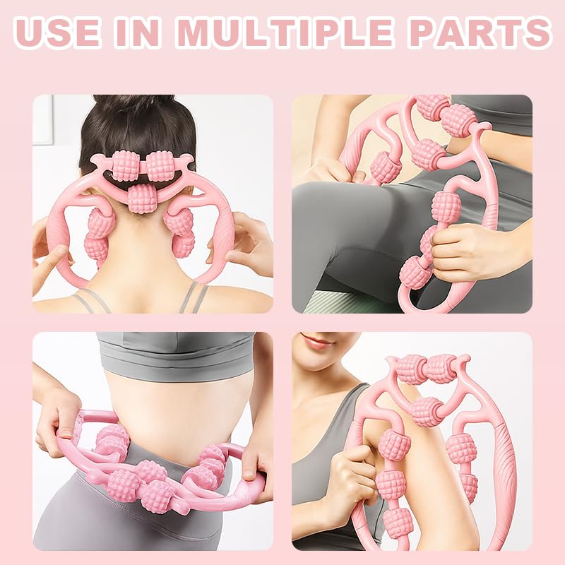 9 Wheel Leg Massager Roller for Lymphatic Drainage & Cellulite, Muscle Massage Stick for Deep Tissue Pain Relief, Body Sculpting for Thighs, Legs, Waist, Arms - Pink