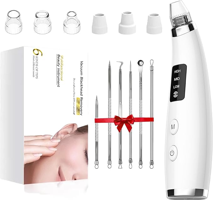 Blackhead Remover Vacuum, Type-C Rechargeable Pore Cleaner with 3 Adjustable Suction, 6 Probes & Comedone Extractor Tool Kit for Women and Men