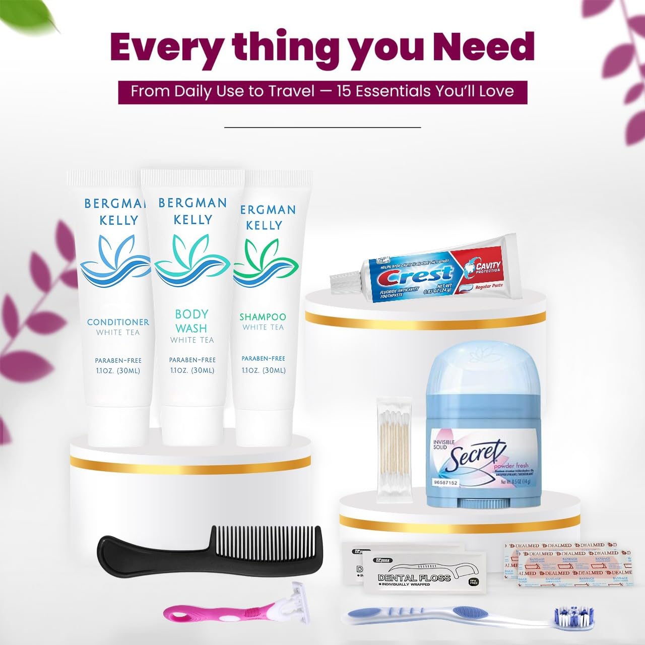 Trektote Travel Toiletry Kit For Women – 12 Piece Set Of Travel Size Toiletries, TSA Compliant, Travel Essentials, Includes Shampoo And Conditioner, Body Wash, Toiletry Bag & More