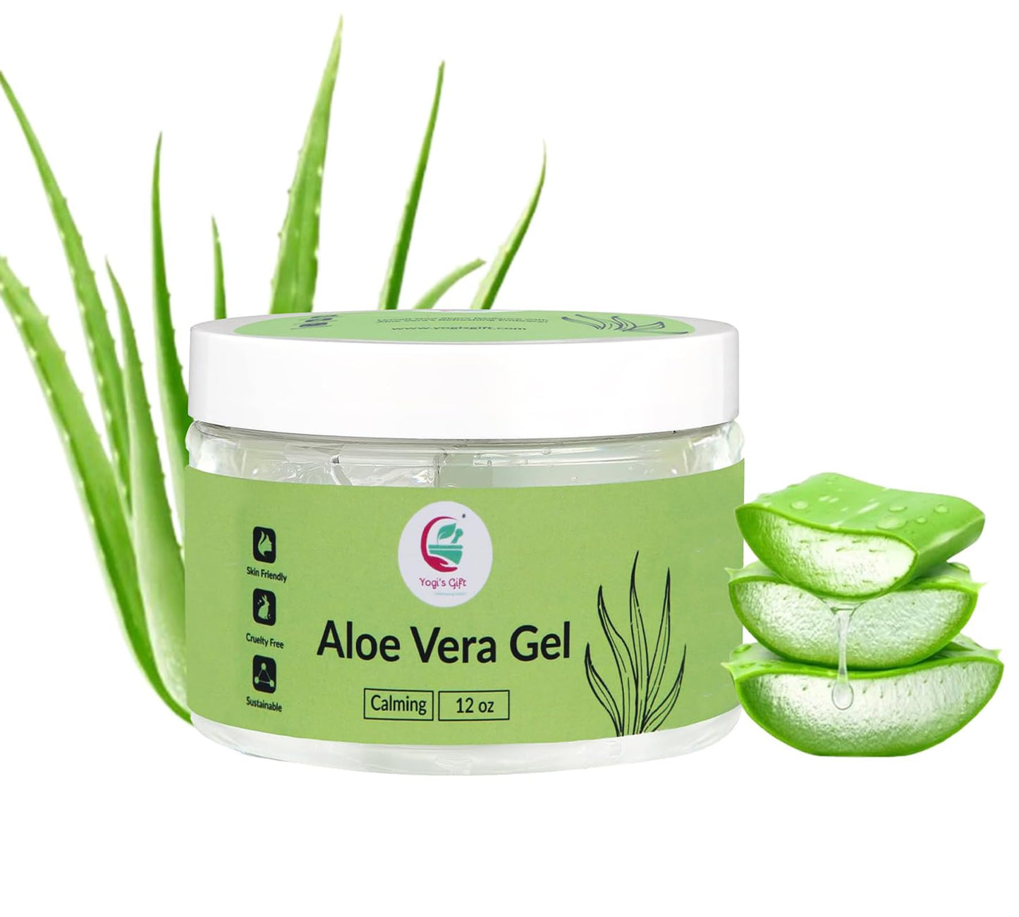 12 oz Aloe Vera Gel, Pure & Natural Soothing Aloe Gel for Face, Skin, Scalp Hair & Scalp – Daily Moisturizer & Refresh Skin, By Yogi's Gift