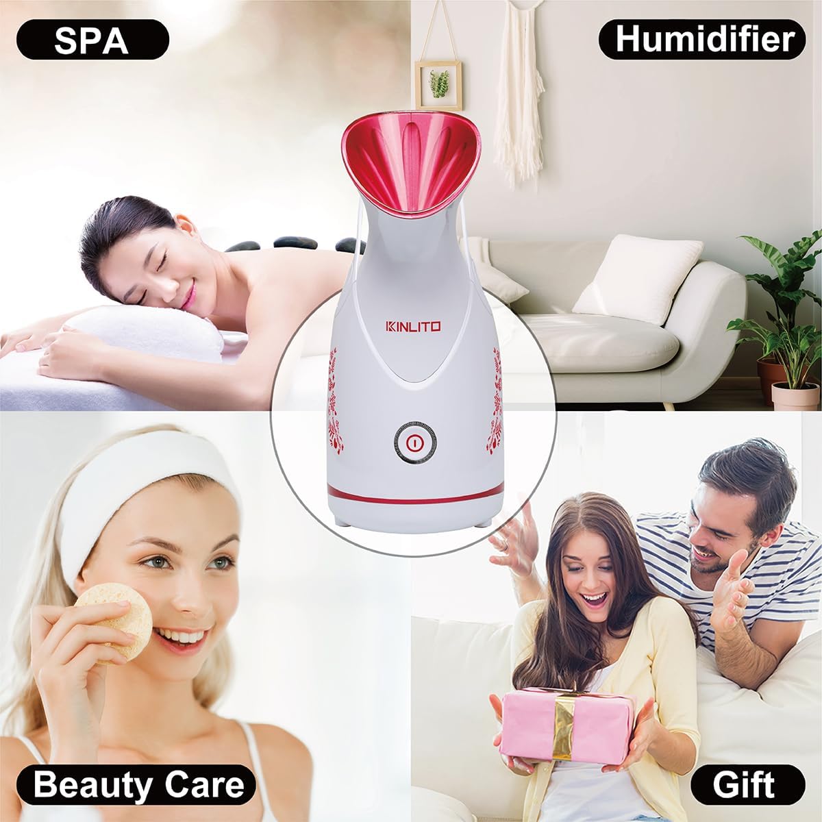 KINLITO Facial Steamer Ionic Face Steamer for Home Facial, Warm Mist Portable Facial Steamer for Deep Cleaning Unclog Pores with Blackhead Remover, Aromatherapy Kit for Personal Home SPA (Rose Red)