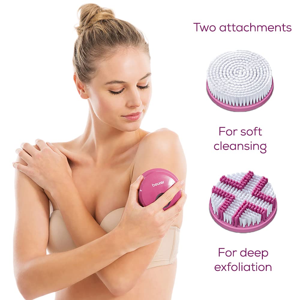 Beurer FC55 Electric Body Scrubber for Exfoliating and Massage, Waterproof for Showering, Cordless and Rechargeable, Spinning Skin Cleansing Brush with 2 Attachments