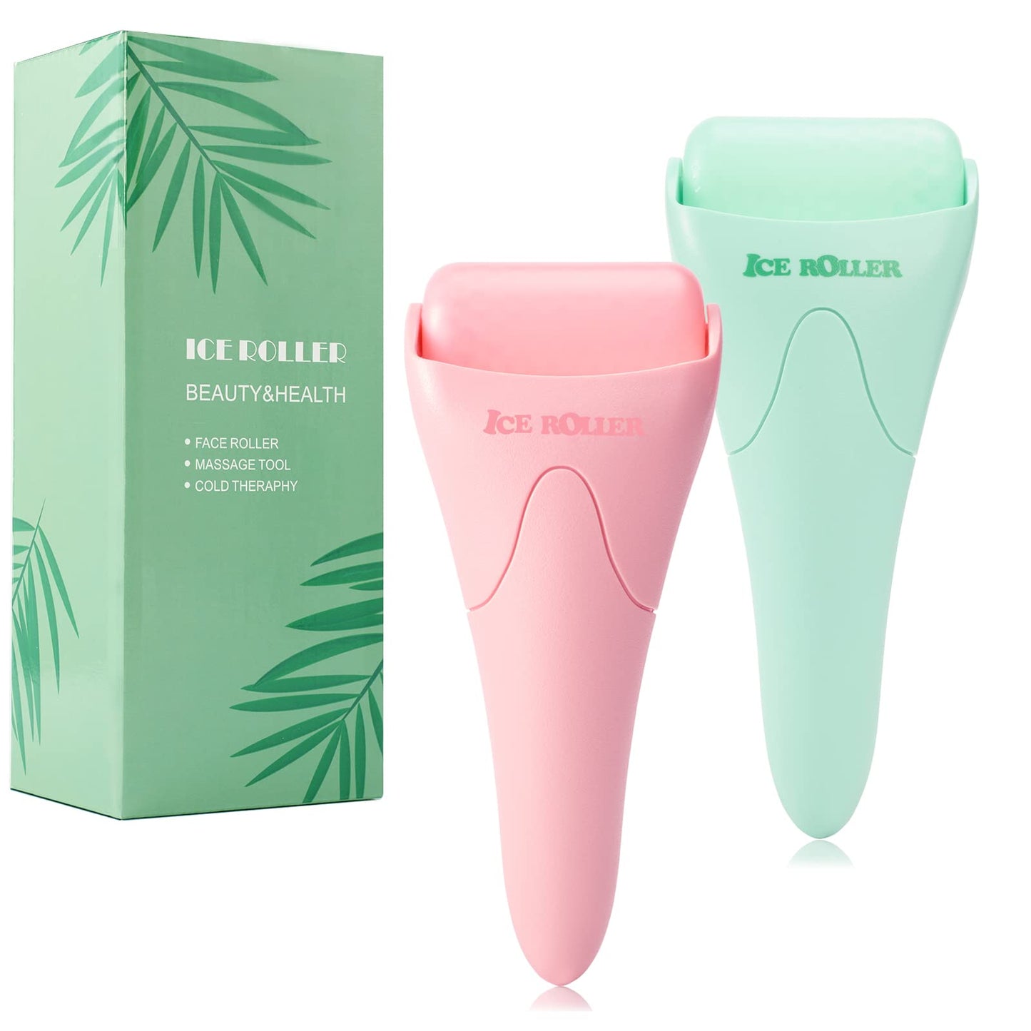 2 Pack Ice Roller for Face and Body Massage, Facial Roller Skin Care Tool for Reduce Wrinkles and Puffiness, Migraine Pain Relief and Skin Tighten, Cold Therapy for Cooling and Calming.(Pink+Green)