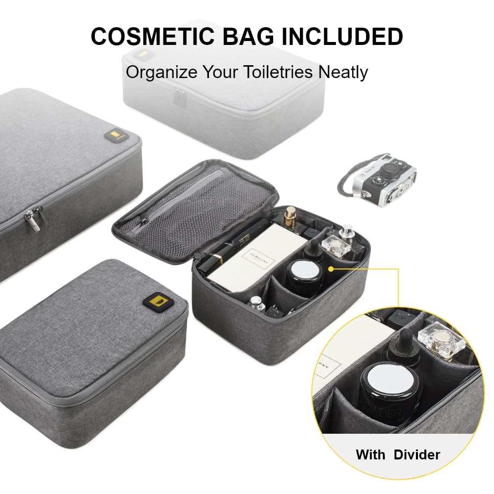 LEVEL8 4 Set Packing Cubes for Carry On Suitcase, Luggage Packing Organizers bag for Travel Accerssories Travel Essentials - Grey