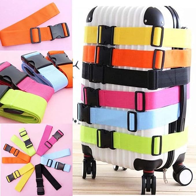 2 Pack Suitcase Belts, Adjustable Luggage Straps, Bright Colors Travel Packing Straps with Quick Release Buckle (Black)