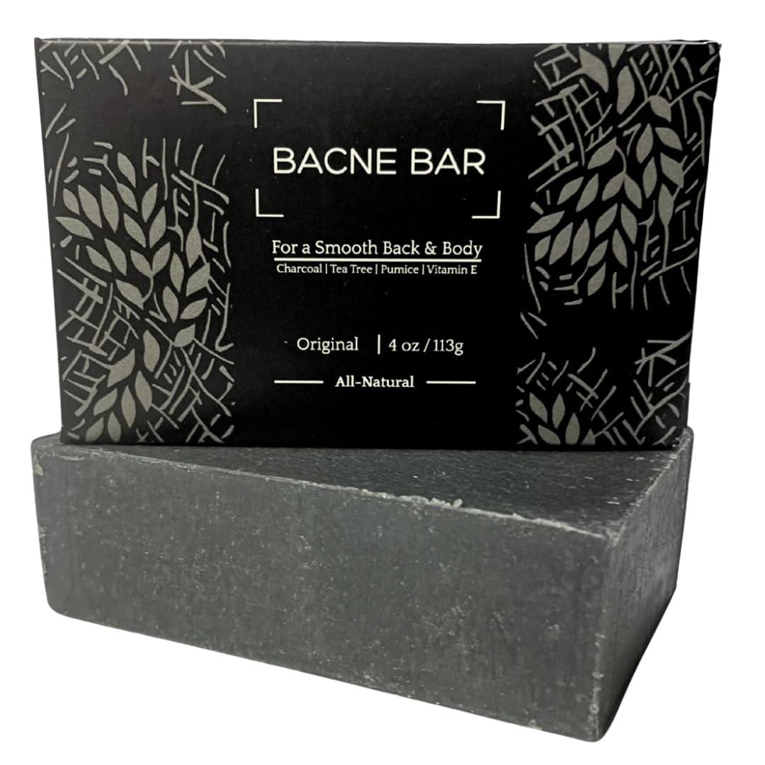 Bacne Bar: All Natural Body Acne Soap with Charcoal, Pumice, Tea Tree Oil & Vitamin E for a Deep Exfoliation Back Acne Treatment, Not for Sensitive Skin