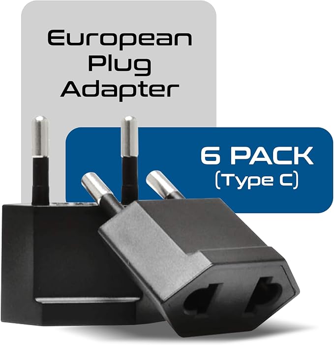 Ceptics USA, Canada to European Plug Adapter - Type C Adapter compatible in Europe, Canada to European travel plug adapter Ideal for Phones, Camera & more - CE Certified - RoHS Compliant - 6 Pack