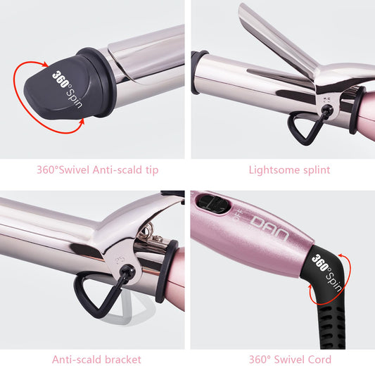 DAN Technology Mini Curling Iron,Travel Size Curling Iron,Dual Voltage CurlingIron up to 450°F for Short Hair,Nano - Titanium Barrels & 30s PTC Fast Heating