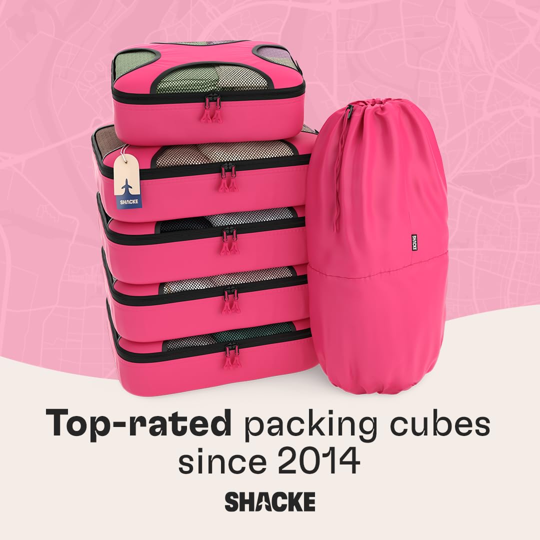 Shacke 6 Set Packing Cubes for Travel - Compression Packing Bags/Travel Organizer - Luggage Organizer Bags for Traveling - Travel Essentials for Women - Cruise Must Haves Packing List (Precious Pink)