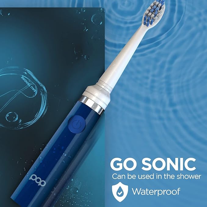 2-Pack Pop Sonic Electric Toothbrush (Navy Blue + Black) - Travel Toothbrushes w/AAA Battery | Kids Electric Toothbrushes with 2 Speed & 15,000-30,000 Strokes/Minute, Dupont Nylon Bristles