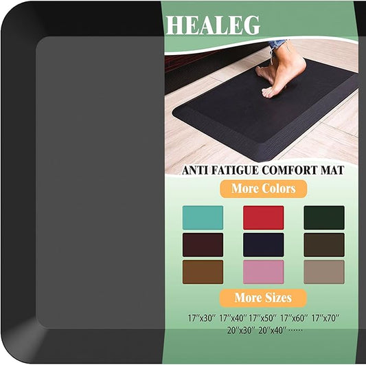 1" Extra Thick Anti Fatigue Floor Mat 17" W x 50" L,Kitchen Mat, Standing Desk Mat,140D Advanced PU Foam Ergonomic Comfort at Home, Office, Garage, Sink (Black)