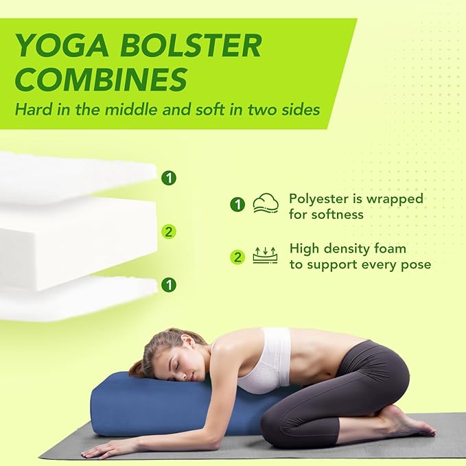 Rectangular Yoga Bolster - Meditation Pillow with Washable Suede Cover, 27"X10" X5.5"