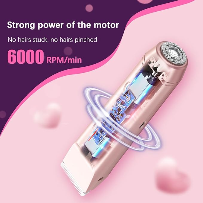 Bikini Trimmer for Women、Dermave Bikini Shaver 2-in-1 Dual Head Shaver Electric Razors for Women、Independent Control、 Ipx7 Waterproof