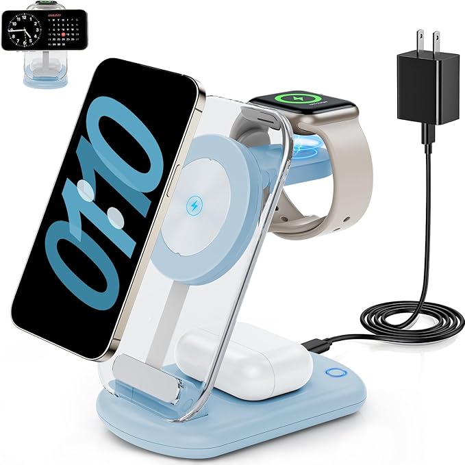 2025 Traveling Wireless Mag-Safe Fast Charging Station,Magnetic 3 in 1 Charger with Light for iPhone 16 15 14 13 12 Pro Max Plus,Apple Watch Series & Air pods 4 3 2 Pro-Gifts for Wife & Husband