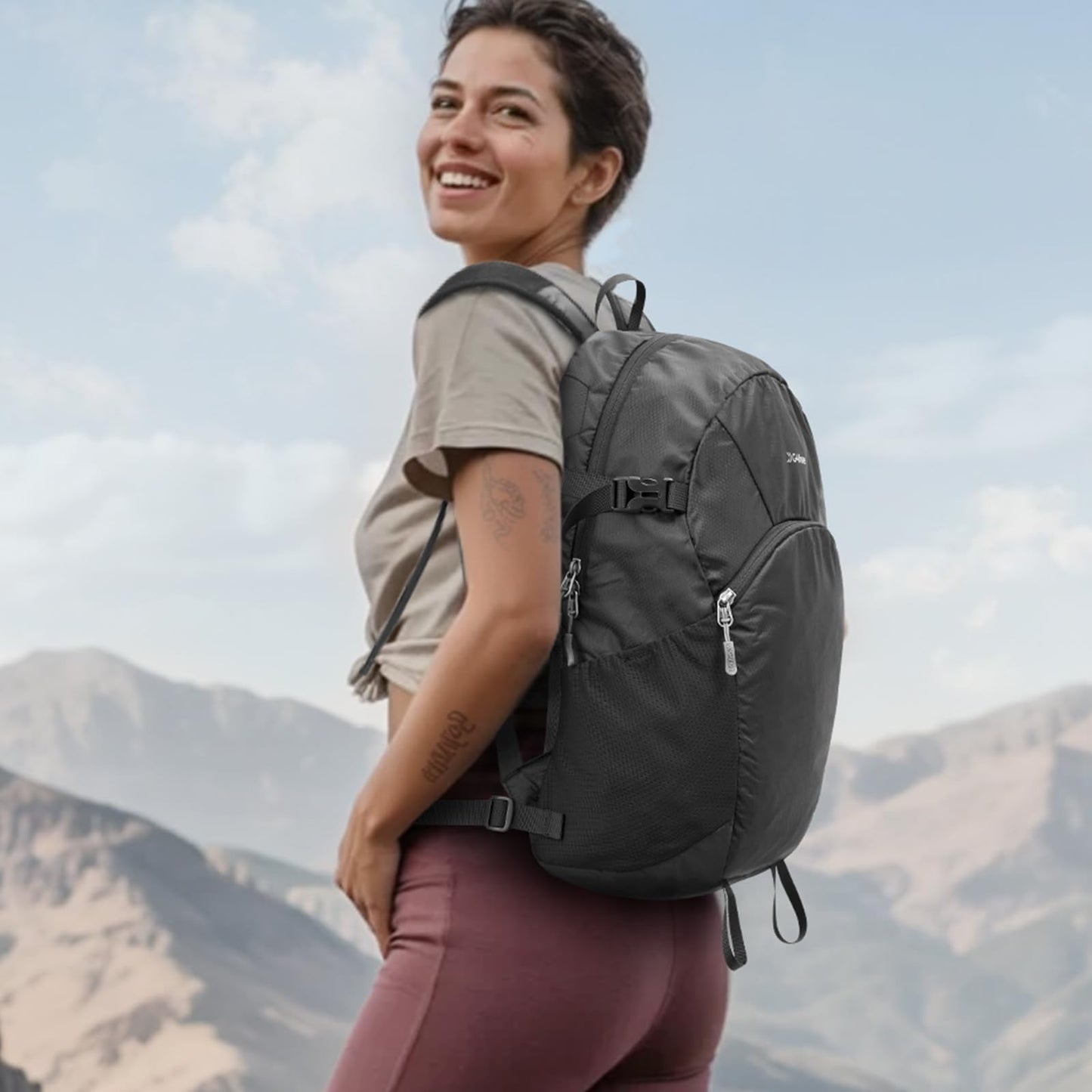 G4Free Hiking Backpack with Thickened Back Panel Packable 25L Lightweight Foldable Travel Daypack for Men Women(Black)