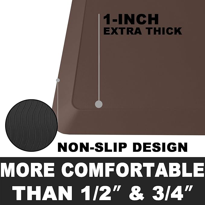 1" Extra Thick Anti Fatigue Floor Mat 30" L x 20" W,Kitchen Mat, Standing Desk Mat,140D Advanced PU Foam Ergonomic Comfort at Home, Office, Garage, Sink (Chocolate)