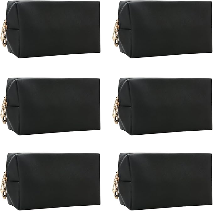 Bridesmaid Proposal Gifts Letter Cosmetic makeup bag bulk for Wedding Party Favors Bachelorette party decorations Toiletry Organizer Bag Makeup Case Gift (6, Black)